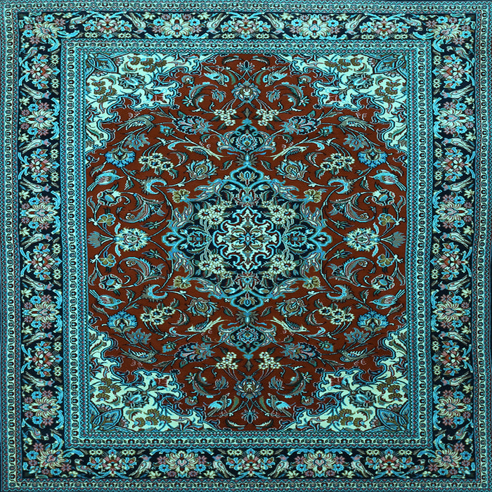 Square Machine Washable Medallion Light Blue Traditional Rug, wshtr1567lblu
