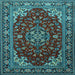 Square Machine Washable Medallion Light Blue Traditional Rug, wshtr1567lblu