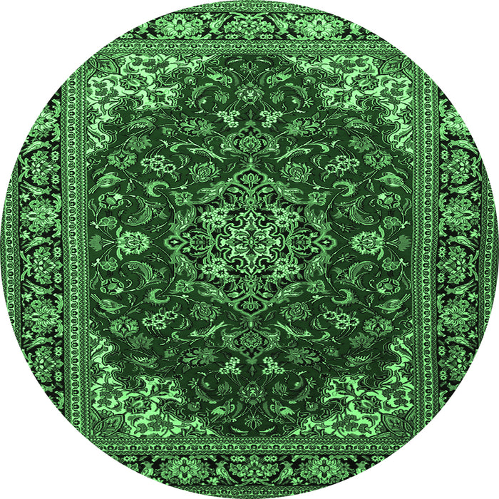 Round Medallion Emerald Green Traditional Rug, tr1567emgrn