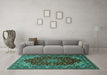 Machine Washable Medallion Turquoise Traditional Area Rugs in a Living Room,, wshtr1567turq