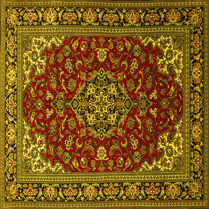 Square Machine Washable Medallion Yellow Traditional Rug, wshtr1567yw