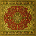 Square Machine Washable Medallion Yellow Traditional Rug, wshtr1567yw