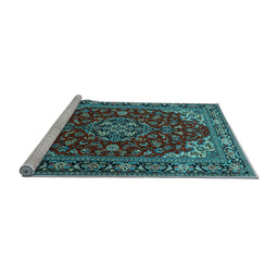 Sideview of Machine Washable Medallion Light Blue Traditional Rug, wshtr1567lblu