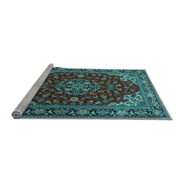 Sideview of Machine Washable Medallion Light Blue Traditional Rug, wshtr1567lblu