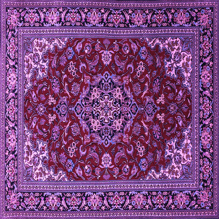 Square Machine Washable Medallion Purple Traditional Area Rugs, wshtr1567pur