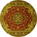 Round Machine Washable Medallion Yellow Traditional Rug, wshtr1567yw