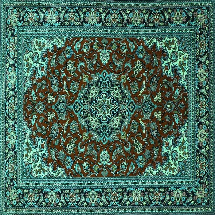 Square Medallion Turquoise Traditional Rug, tr1567turq