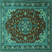 Square Medallion Turquoise Traditional Rug, tr1567turq