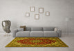 Machine Washable Medallion Yellow Traditional Rug in a Living Room, wshtr1567yw