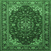 Square Machine Washable Medallion Emerald Green Traditional Area Rugs, wshtr1567emgrn