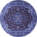 Round Machine Washable Medallion Blue Traditional Rug, wshtr1567blu