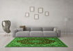Machine Washable Medallion Green Traditional Area Rugs in a Living Room,, wshtr1567grn