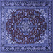 Square Machine Washable Medallion Blue Traditional Rug, wshtr1567blu