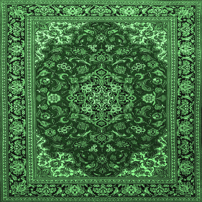 Square Medallion Emerald Green Traditional Rug, tr1567emgrn