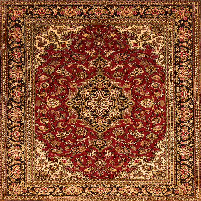 Round Machine Washable Medallion Orange Traditional Area Rugs, wshtr1567org