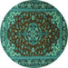 Round Machine Washable Medallion Turquoise Traditional Area Rugs, wshtr1567turq