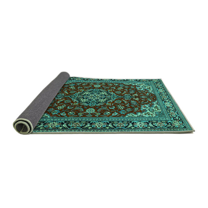Sideview of Medallion Turquoise Traditional Rug, tr1567turq