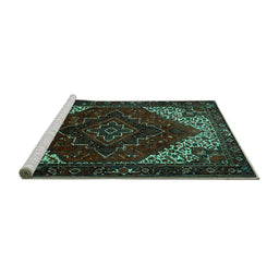 Sideview of Machine Washable Persian Turquoise Traditional Area Rugs, wshtr1568turq