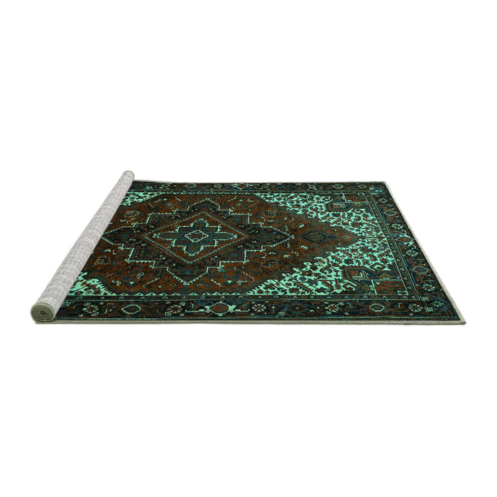 Sideview of Machine Washable Persian Turquoise Traditional Area Rugs, wshtr1568turq