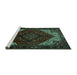 Sideview of Machine Washable Persian Turquoise Traditional Area Rugs, wshtr1568turq