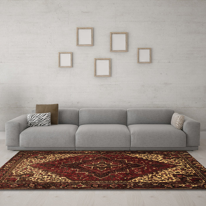 Machine Washable Persian Brown Traditional Rug in a Living Room,, wshtr1568brn