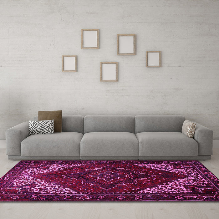 Machine Washable Persian Pink Traditional Rug in a Living Room, wshtr1568pnk