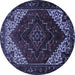 Round Machine Washable Persian Blue Traditional Rug, wshtr1568blu