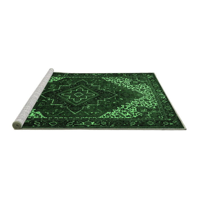 Sideview of Machine Washable Persian Emerald Green Traditional Area Rugs, wshtr1568emgrn