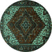 Round Machine Washable Persian Turquoise Traditional Area Rugs, wshtr1568turq