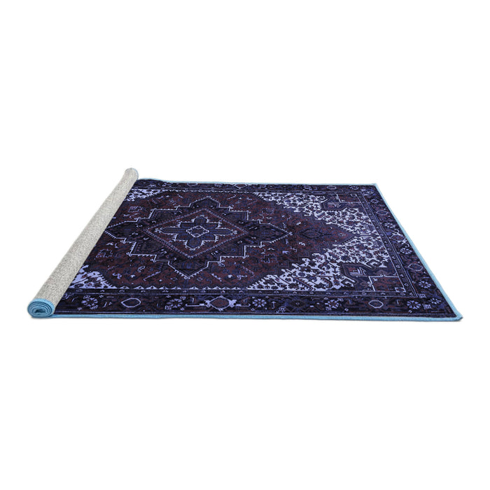 Sideview of Machine Washable Persian Blue Traditional Rug, wshtr1568blu