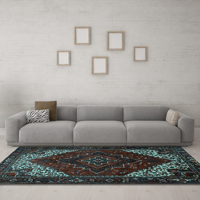 Machine Washable Persian Light Blue Traditional Rug in a Living Room, wshtr1568lblu