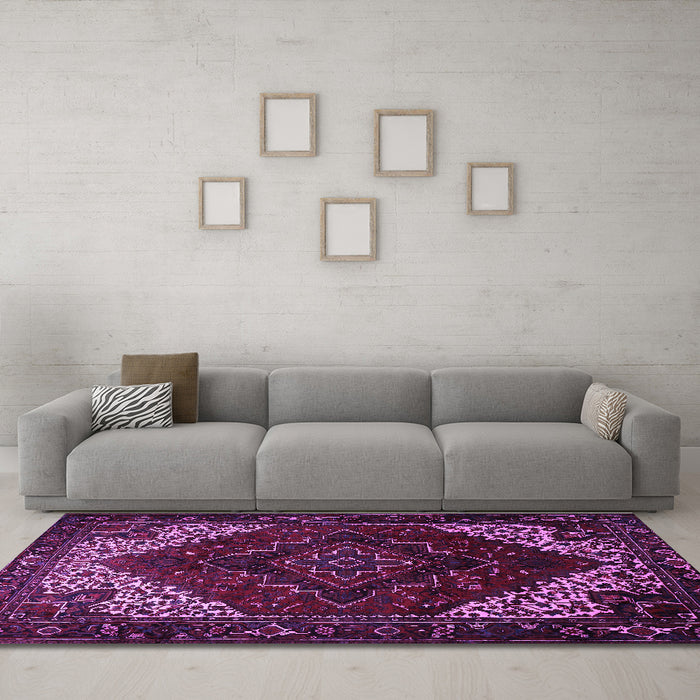 Machine Washable Persian Purple Traditional Area Rugs in a Living Room, wshtr1568pur