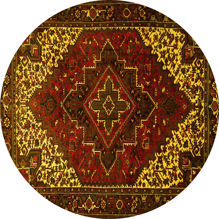 Round Persian Yellow Traditional Rug, tr1568yw