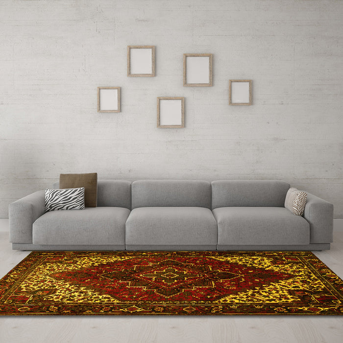 Machine Washable Persian Yellow Traditional Rug in a Living Room, wshtr1568yw