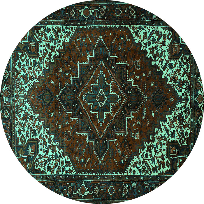 Round Persian Turquoise Traditional Rug, tr1568turq
