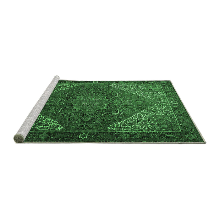 Sideview of Machine Washable Persian Emerald Green Traditional Area Rugs, wshtr1569emgrn