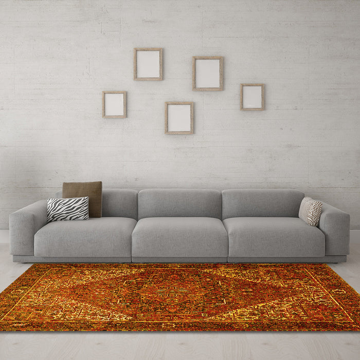 Machine Washable Persian Yellow Traditional Rug in a Living Room, wshtr1569yw