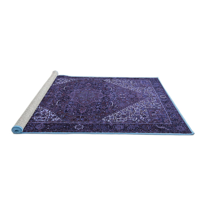Sideview of Machine Washable Persian Blue Traditional Rug, wshtr1569blu