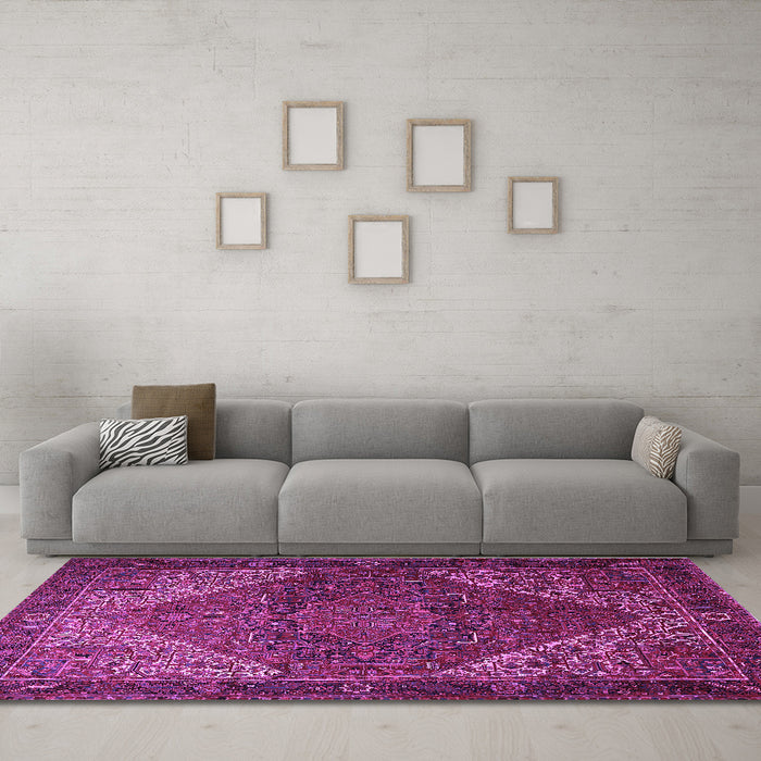 Machine Washable Persian Purple Traditional Area Rugs in a Living Room, wshtr1569pur