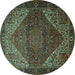 Round Persian Turquoise Traditional Rug, tr1569turq