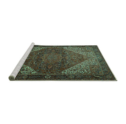 Sideview of Machine Washable Persian Turquoise Traditional Area Rugs, wshtr1569turq