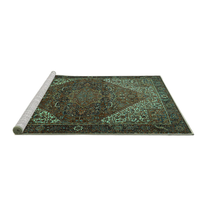 Sideview of Machine Washable Persian Turquoise Traditional Area Rugs, wshtr1569turq