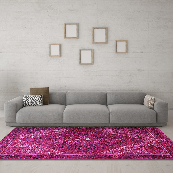 Machine Washable Persian Pink Traditional Rug in a Living Room, wshtr1569pnk