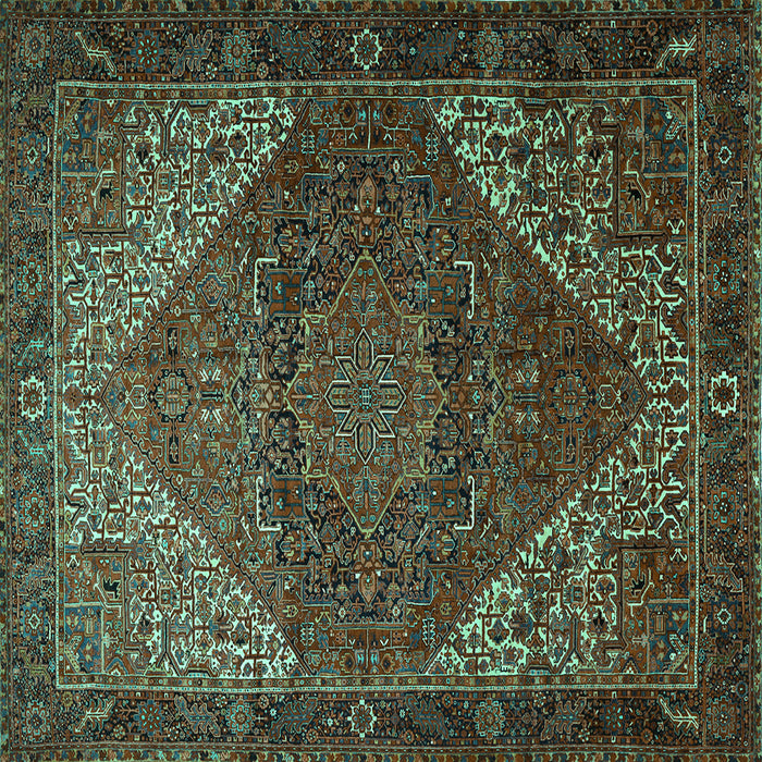 Square Machine Washable Persian Turquoise Traditional Area Rugs, wshtr1569turq