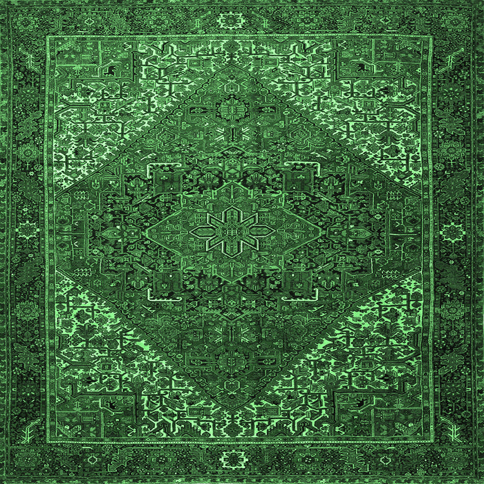 Square Machine Washable Persian Emerald Green Traditional Area Rugs, wshtr1569emgrn