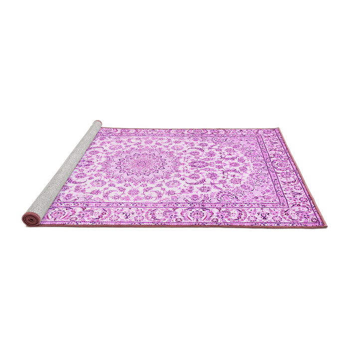Sideview of Machine Washable Medallion Pink Traditional Rug, wshtr156pnk