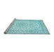 Sideview of Machine Washable Medallion Light Blue Traditional Rug, wshtr156lblu