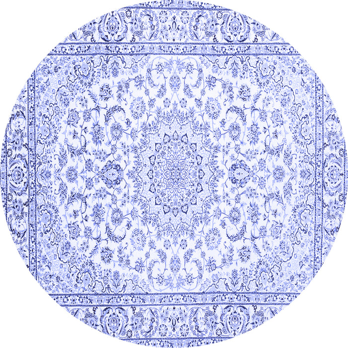 Round Machine Washable Medallion Blue Traditional Rug, wshtr156blu