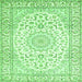 Round Machine Washable Medallion Green Traditional Area Rugs, wshtr156grn