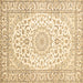 Square Machine Washable Medallion Brown Traditional Rug, wshtr156brn